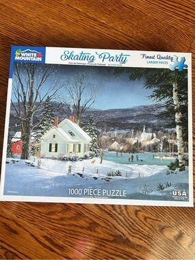 White Mountain Skating Party Puzzle —Winter Scene 1000 Piece